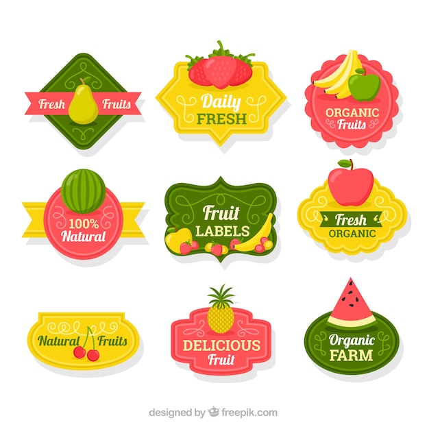 Free Vector | Collection of vintage fruit stickers