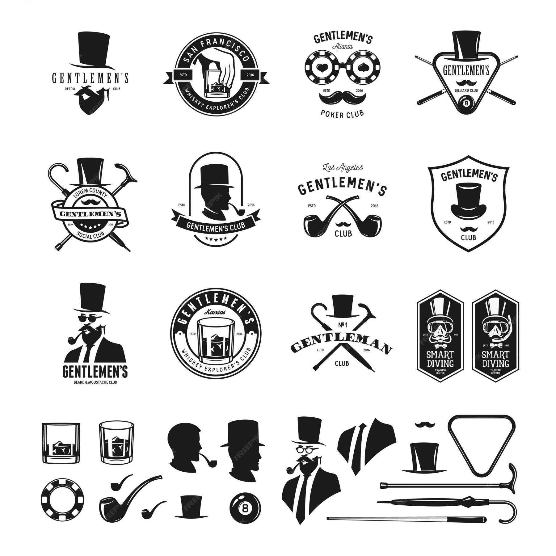 Premium Vector | Collection of vintage gentleman emblems, labels ...