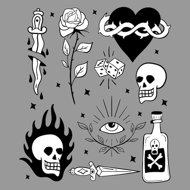 Premium Vector | Collection of vintage tattoo designs illustrations ...