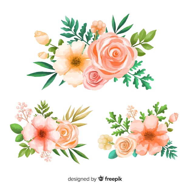 Free Vector | Collection of watercolor floral bouquet