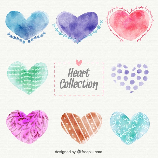 Download Collection of watercolor hearts Vector | Free Download