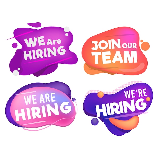 Collection of we are hiring banners in different fluid shapes | Free Vector