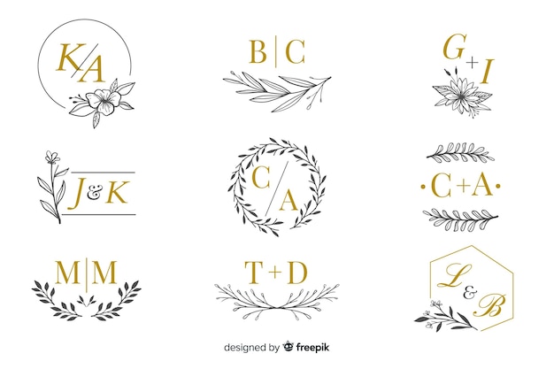 Download Collection of wedding monogram logos | Free Vector