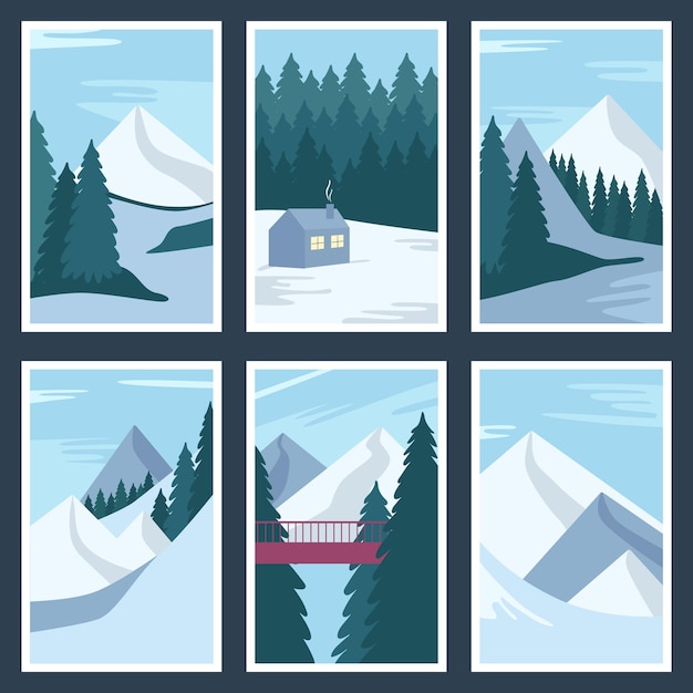 Premium Vector | Collection of winter landscape posters. vector ...