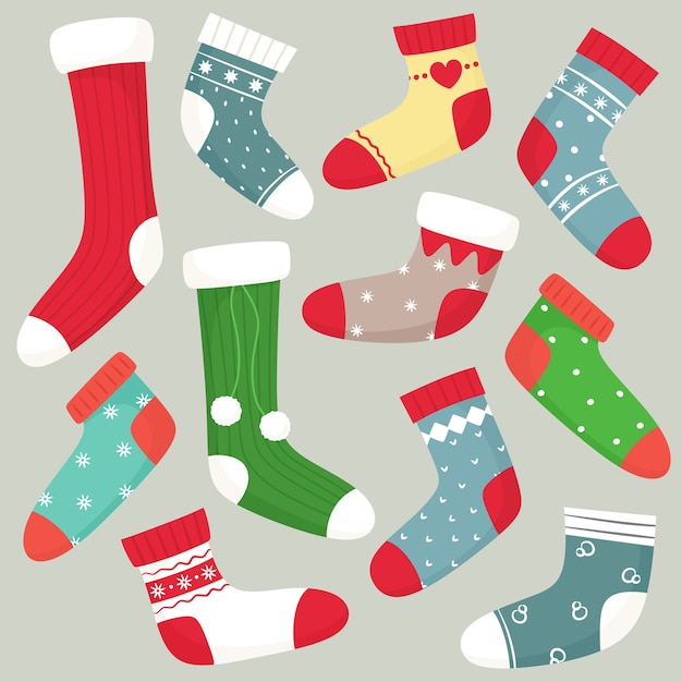 Premium Vector Collection Of Winter Socks Christmas Socks Flat