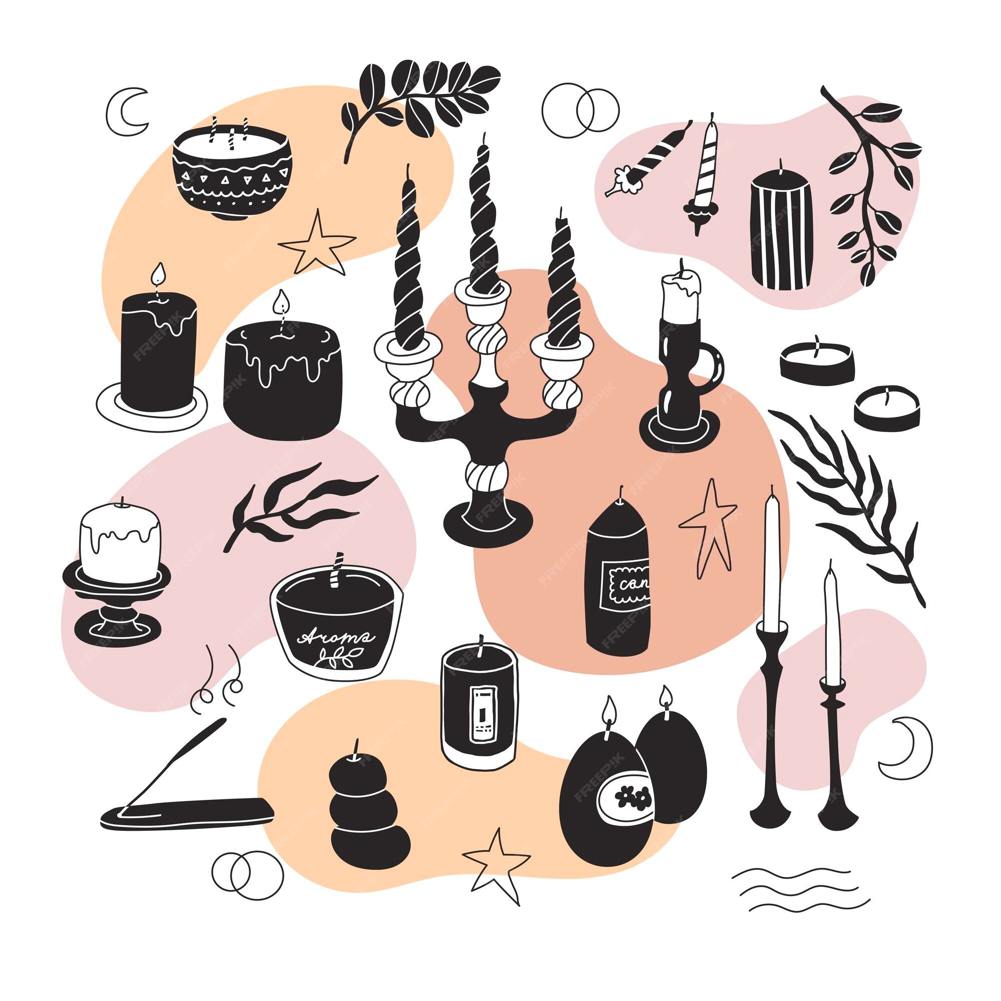 Premium Vector | Collection with different kinds of scented candles and ...