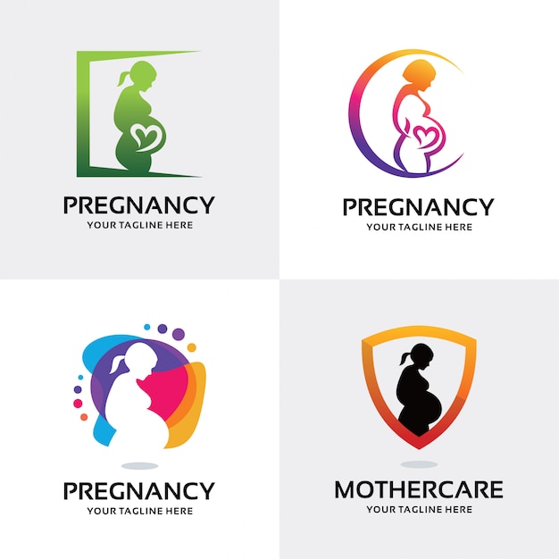 Collection of woman pregnant logo set design template Premium Vector