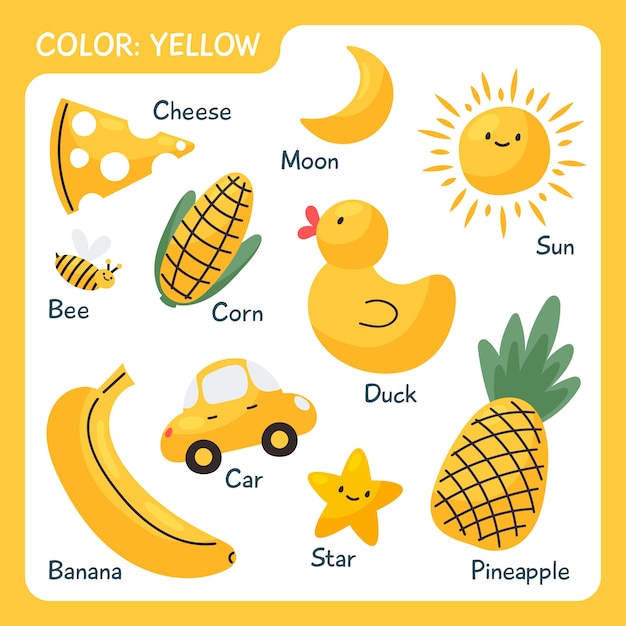 Download Free Vector Collection Of Yellow Objects And Vocabulary Words In English