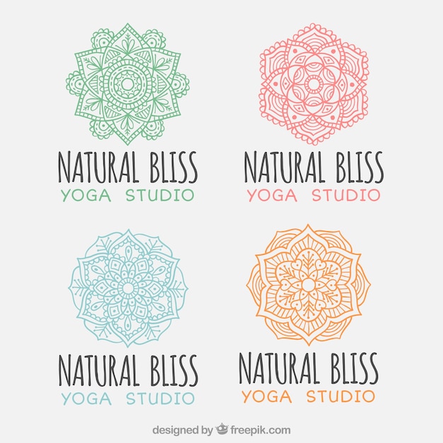 Free Vector | Collection of yoga logos with mandalas
