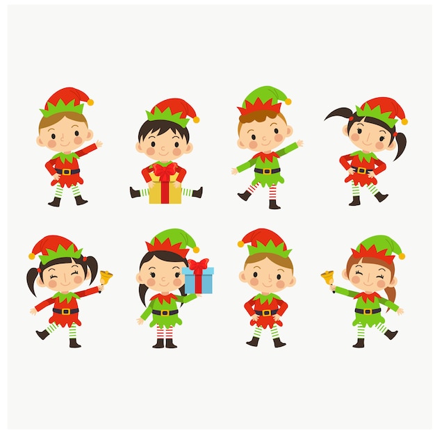 Premium Vector Collection Young Lovely Cute Kids In Christmas Elf Costume