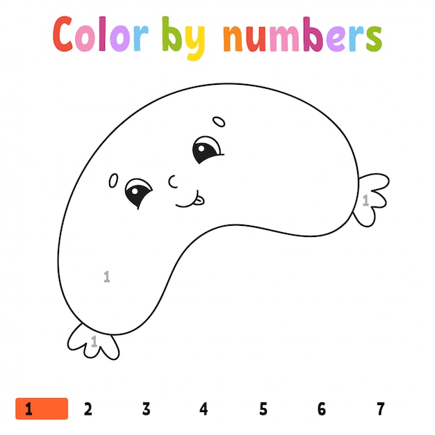 数字で色分け 子供のための塗り絵 図 漫画のキャラクター プレミアムベクター
