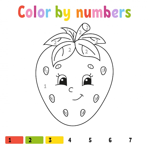 Premium Vector Color By Numbers Strawberry Coloring Book For Kids Food Character