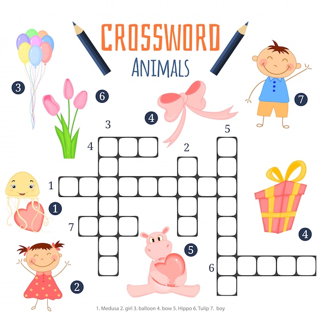 カラークロスワード 動物に関する子供向け教育ゲーム プレミアムベクター
