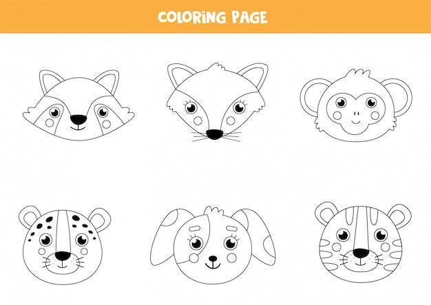 Download Color cute animal faces. coloring page for children. | Premium Vector