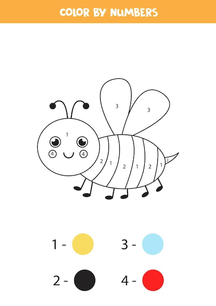 Premium Vector Color Cute Bee By Numbers Educational Coloring Page For Preschool Kids