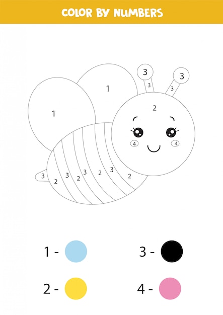 Color the cute bee by numbers. | Premium Vector