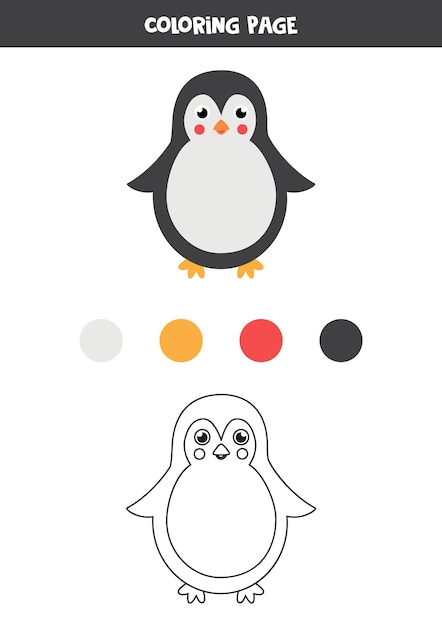 Premium Vector | Color cute cartoon penguin. worksheet for ...