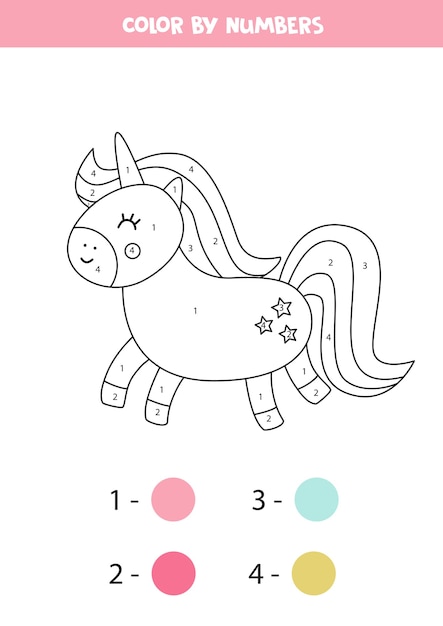 Premium Vector | Color cute cartoon unicorn by numbers ...