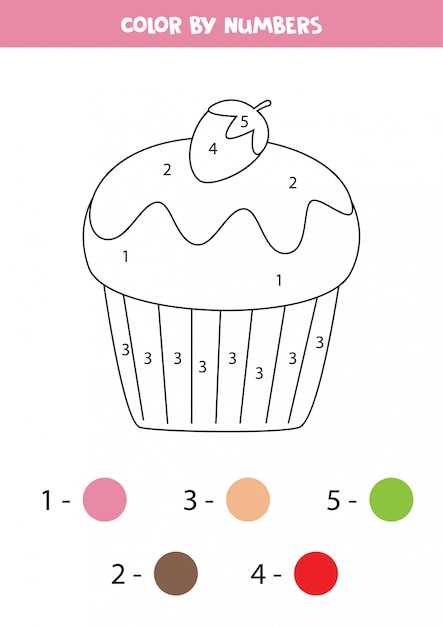 Premium Vector | Color cute cupcake by numbers.