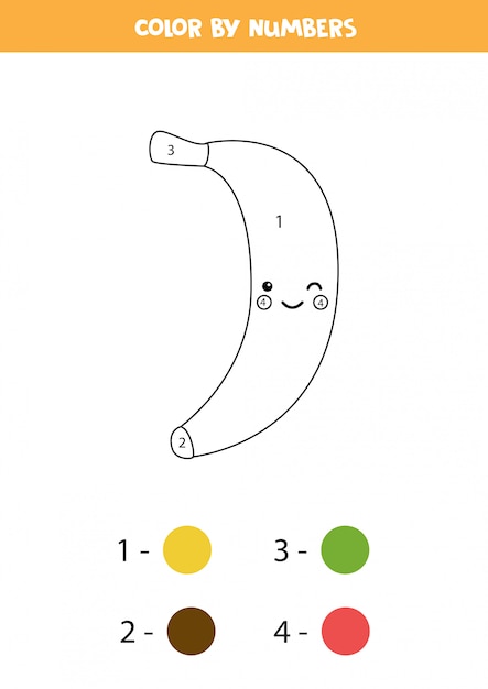 かわいいカワイイバナナを数字で彩ります 子供のための教育数学ゲーム 面白いぬりえ 未就学児向けの活動ページ プレミアムベクター