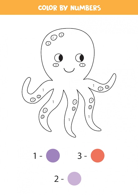 color cute octopus by numbers printable math game