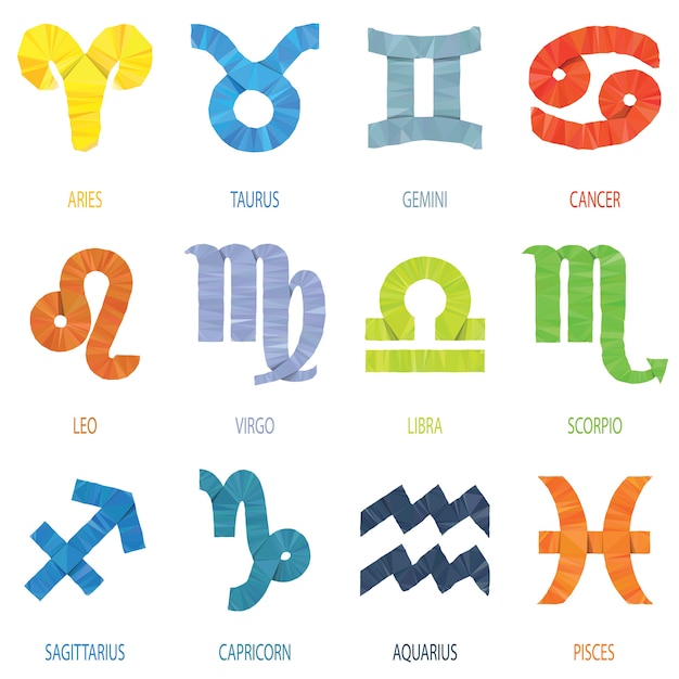 Premium Vector | Color geometric polygon zodiac signs and icons vector ...