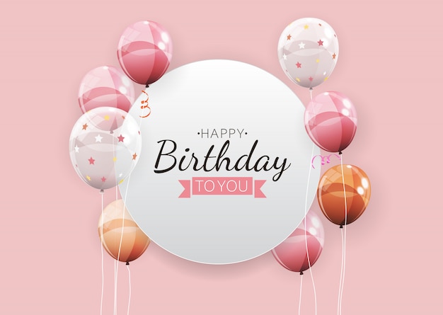Color glossy happy birthday balloons banner background  illustration Premium Vector