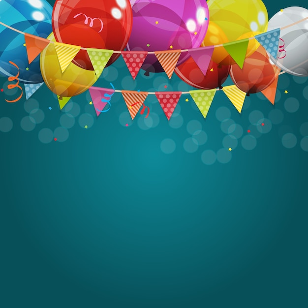 Premium Vector | Color glossy happy birthday balloons banner background