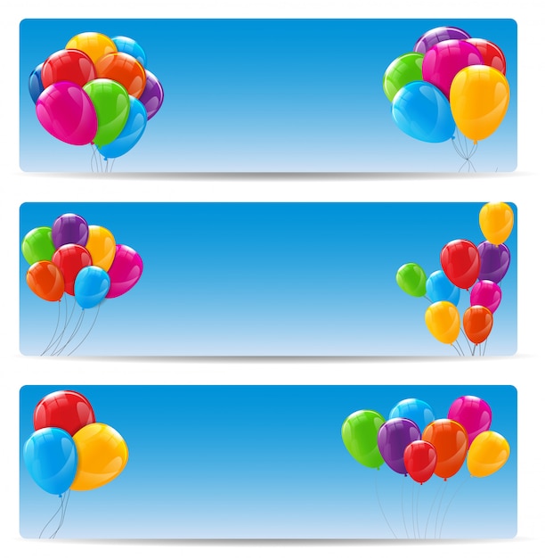 Download Premium Vector | Color glossy happy birthday balloons banners