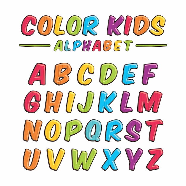 Premium Vector | Color kids alphabet wooden typography