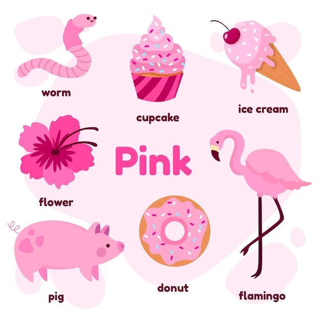 ピンク色と英語で設定された語彙 無料のベクター