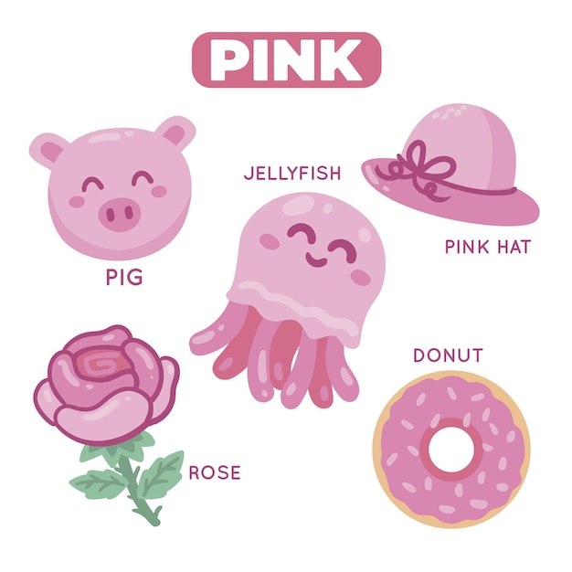 Free Vector | Color pink and vocabulary set in english