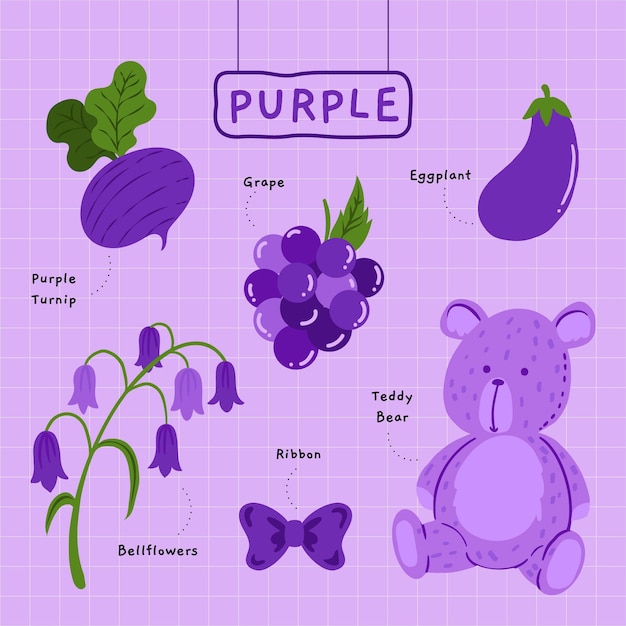 紫の色と英語で設定された語彙 無料のベクター