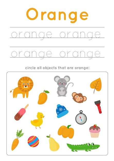 Premium Vector | Color recognition worksheet for kids. orange color