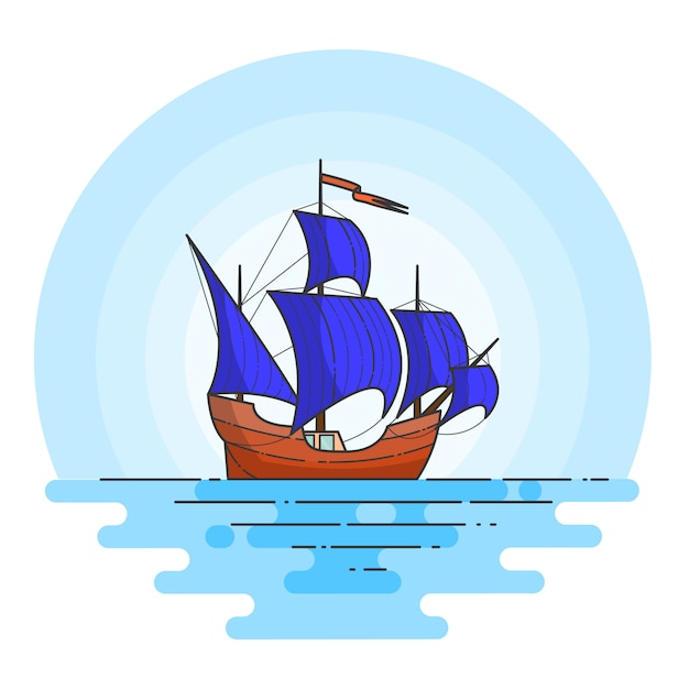 Premium Vector | Color ship with blue sails