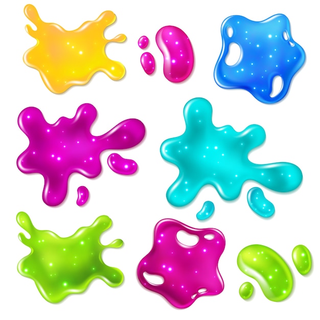 Premium Vector Color Slimes Glossy Goo Yellow Purple Green And