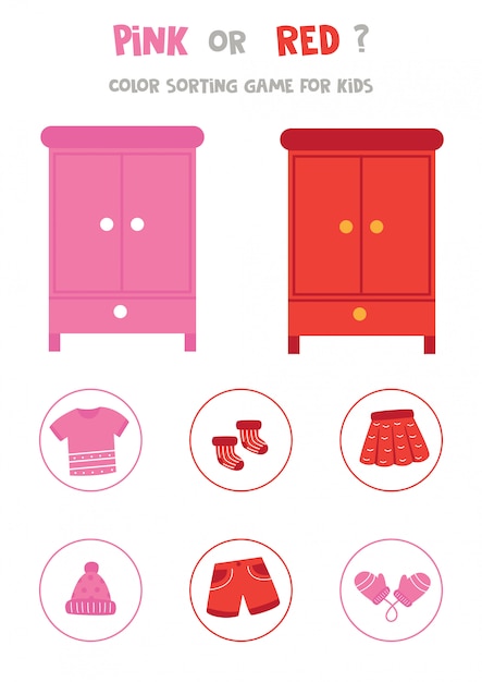 Color Sorting Game For Preschool Kids Pink Or Red Premium Vector