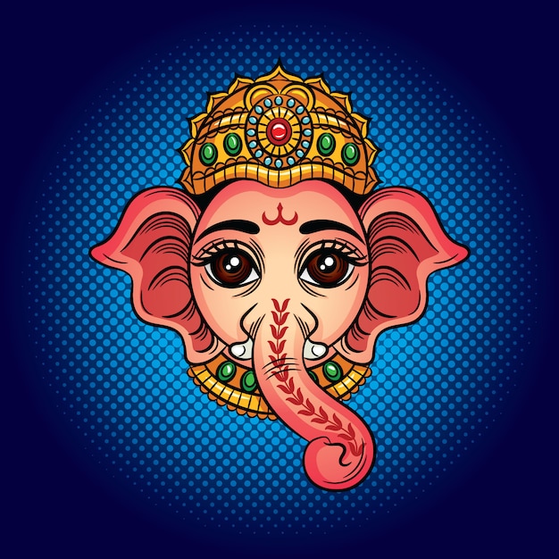 プレミアムベクター 色ベクトルイラスト 象の頭を持つインドの神 インドの神ガネーシュ