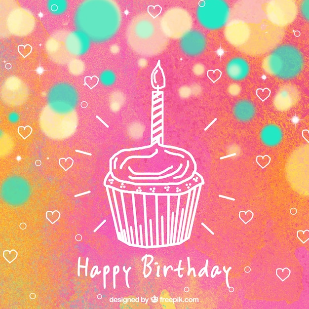 Colored birthday background with hearts and cupcake Vector | Free Download