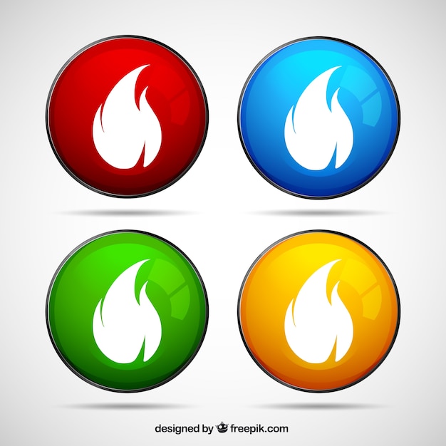 Free Vector | Colored buttons with fire flames