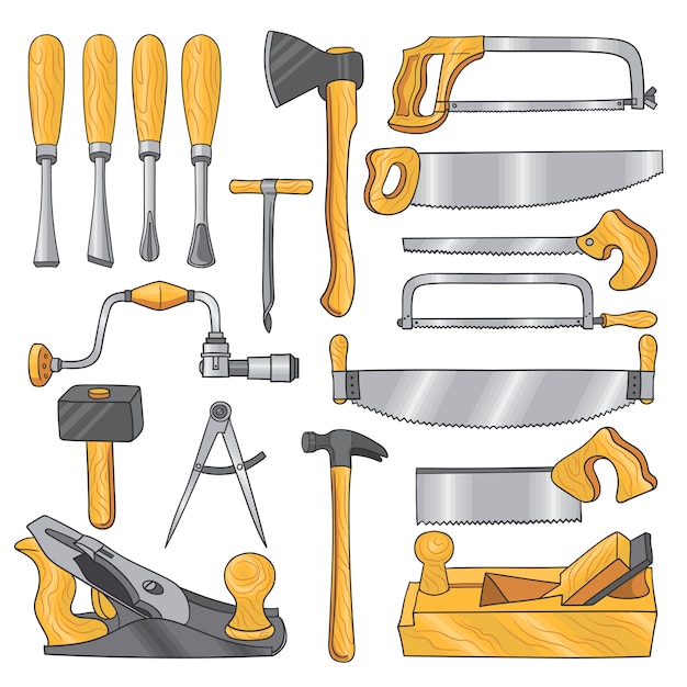 Colored of carpentry tools, wooden work Vector | Premium ...