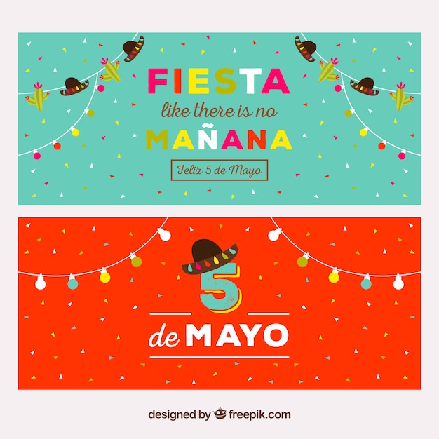 Colored Cinco De Mayo Banners With Light Bulbs Free Vector