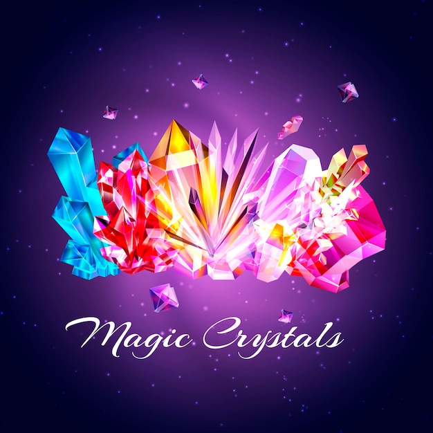 Premium Vector Colored Crystals And Gems Magic Crystals Different Forms