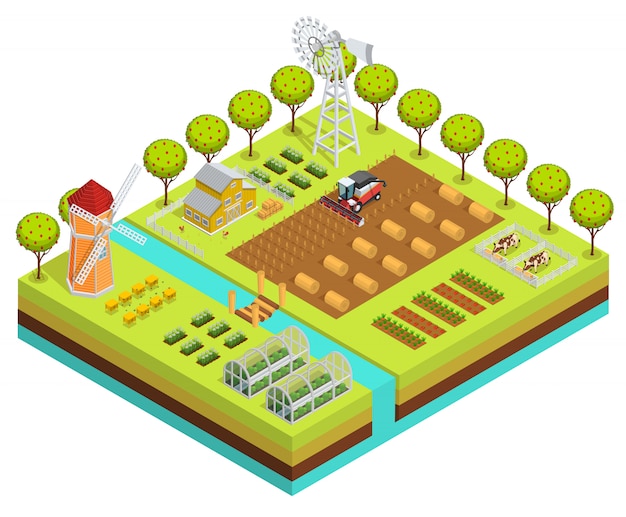 Colored farm isometric | Free Vector