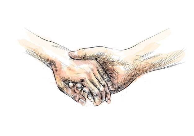 Premium Vector Colored Hand Sketch Holding Hands From A Splash Of Watercolor Illustration Of Paints