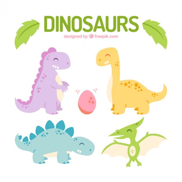 Colored happy dinosaurs set