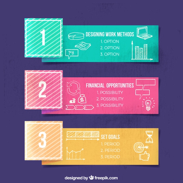 Colored infographic banners with hand-drawn items  Vector | Free Download