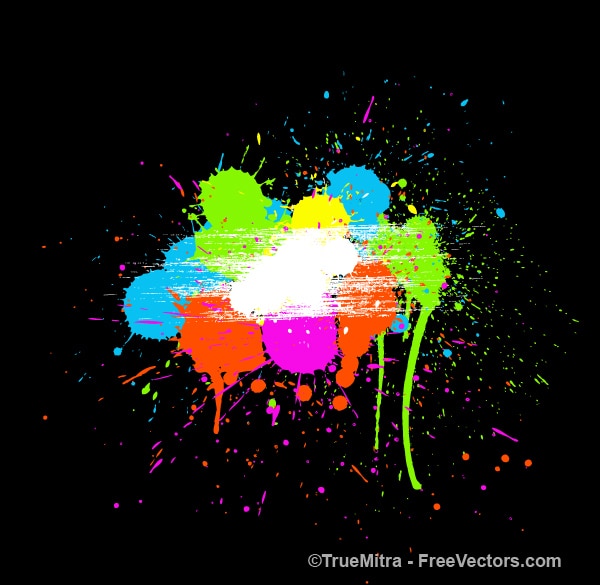 Colored ink splashes black background
vector