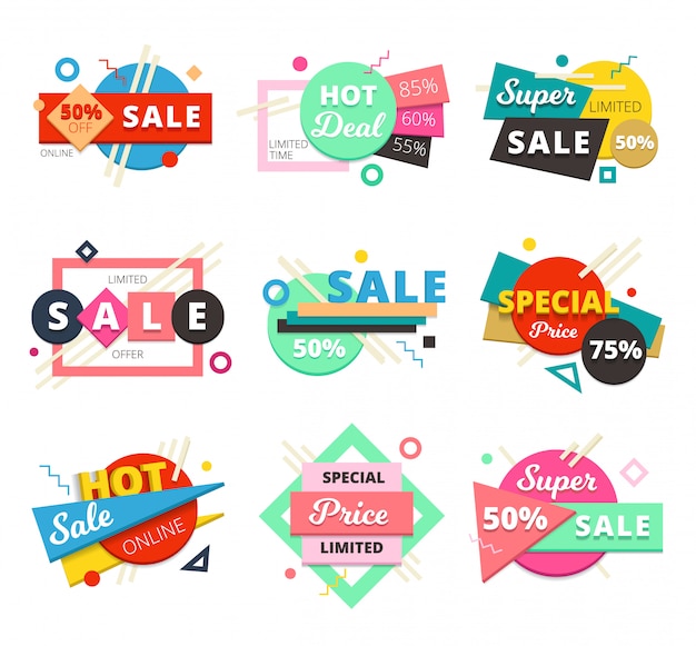 Download Free Vector | Colored and isolated sale material design geometric icon set with super sale and ...