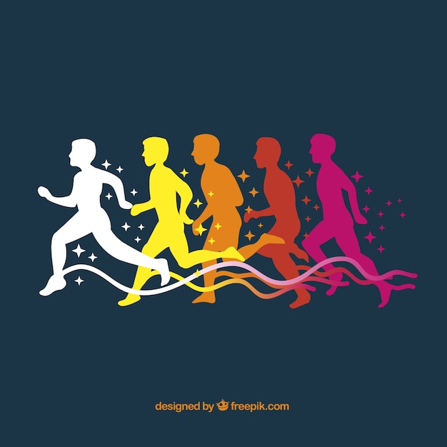 Colored pack of male silhouettes running